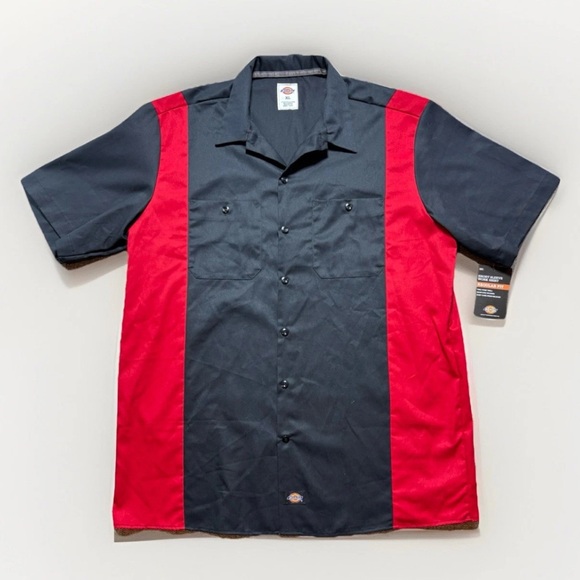 Dickies Bowling Work Garage Shop Mechanic Shirt 2 Tone Black & Red Mens Size XL - Picture 1 of 8